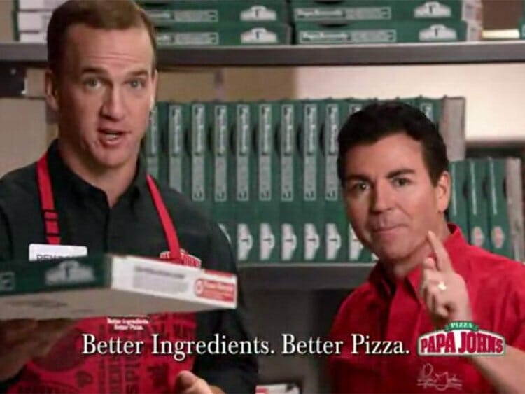 Peyton Manning in a commercial for Papa John's Pizza